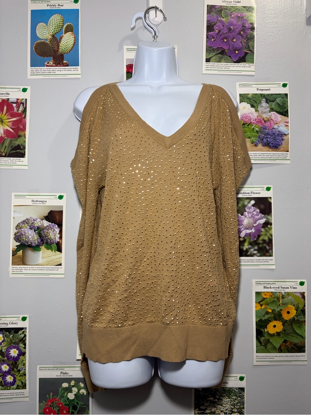 MICHAEL Michael Kors Camel V-Neck Studded Pullover